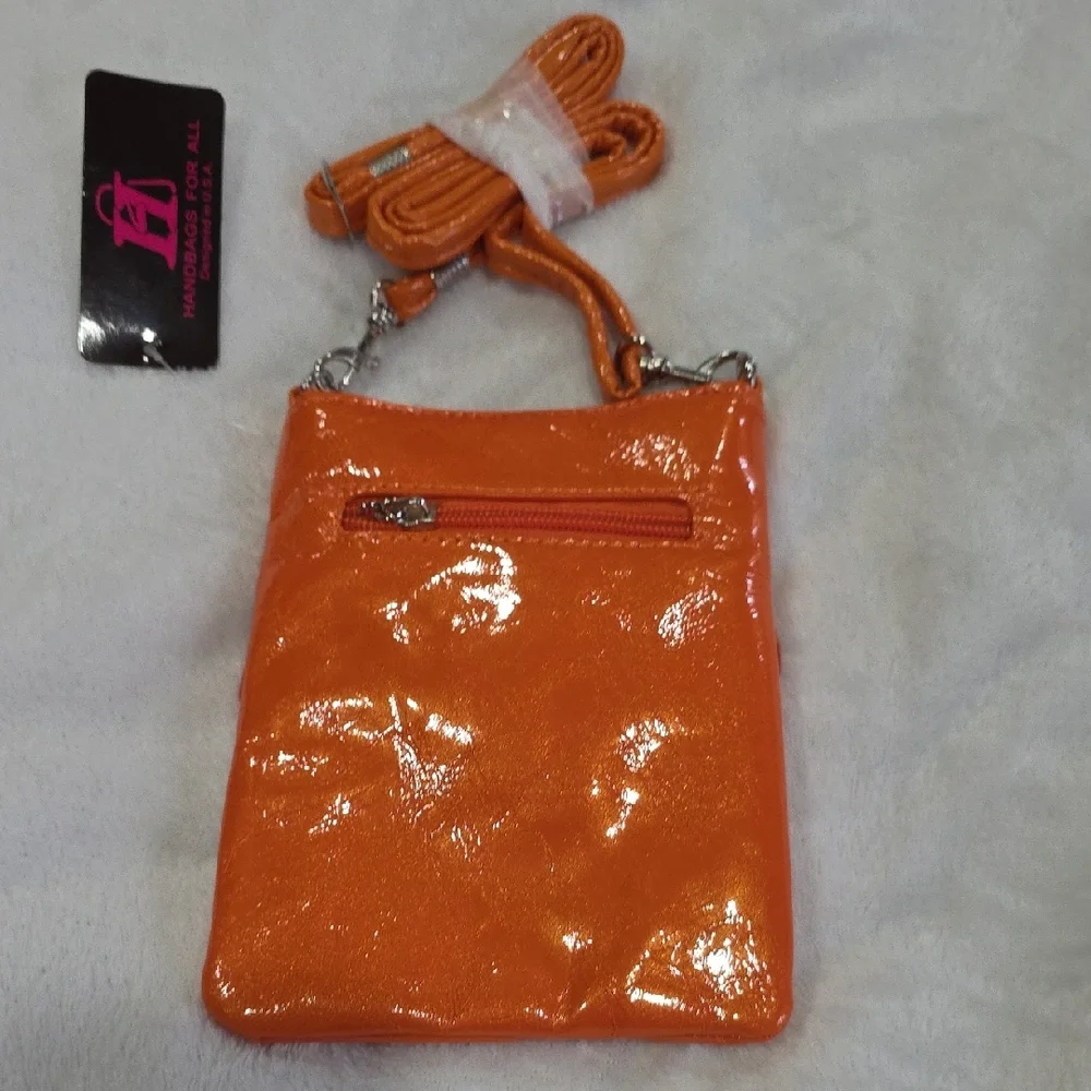 Metallic 🏵Orange Unique Flower Rhinestone Crossbody Bag NWT